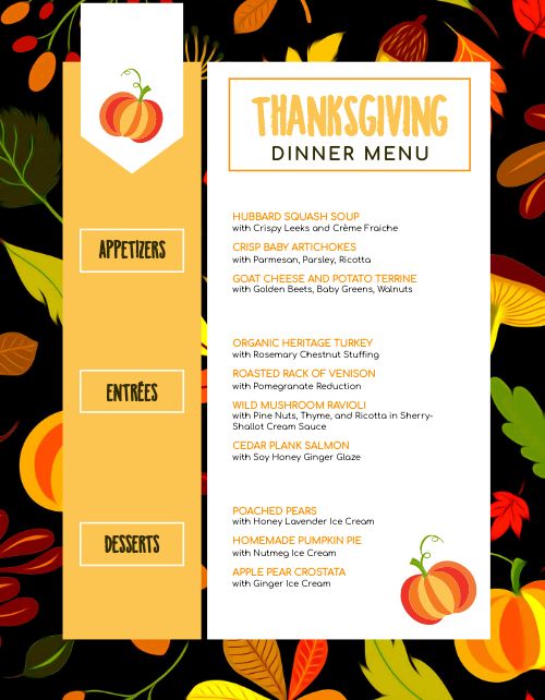 Pumpkin Thanksgiving Menu Design Template by MustHaveMenus