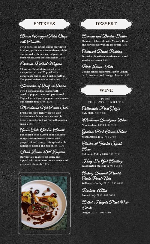 Chalkboard Steakhouse Menu page 2 preview