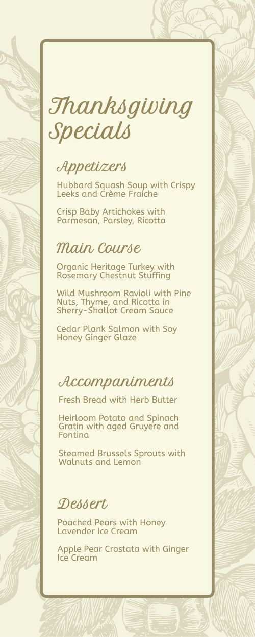 Floral Thanksgiving Half Page Menu page 1 preview