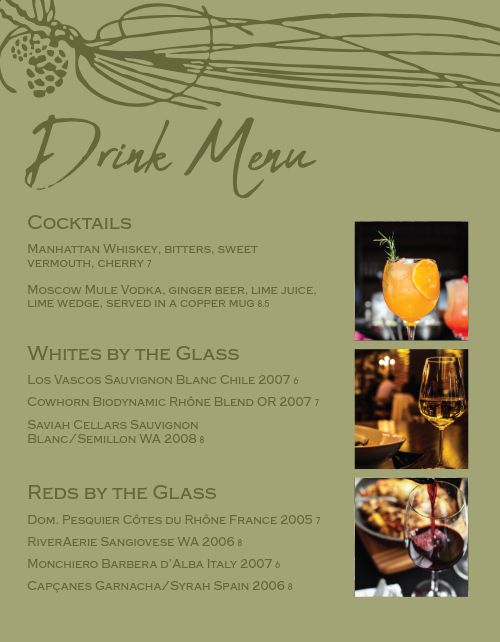 Wine List Bar Menu page 1 preview