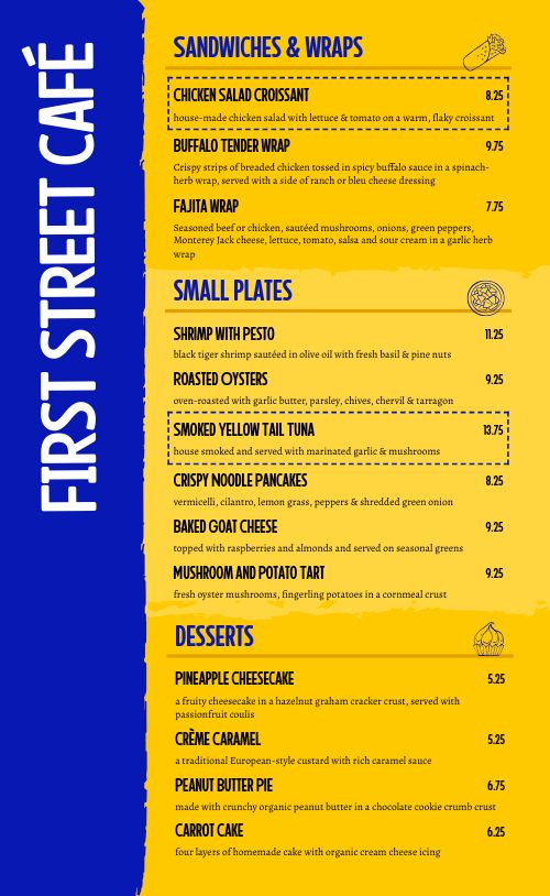 Bright Yellow Cafe Menu page 2 preview
