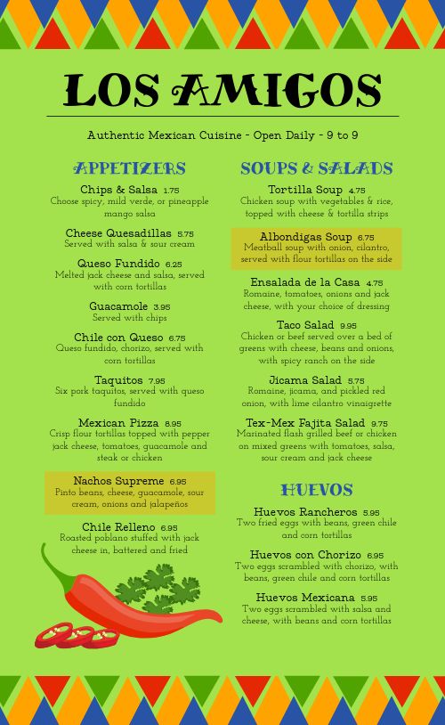 Fresca Mexican Menu page 1 preview