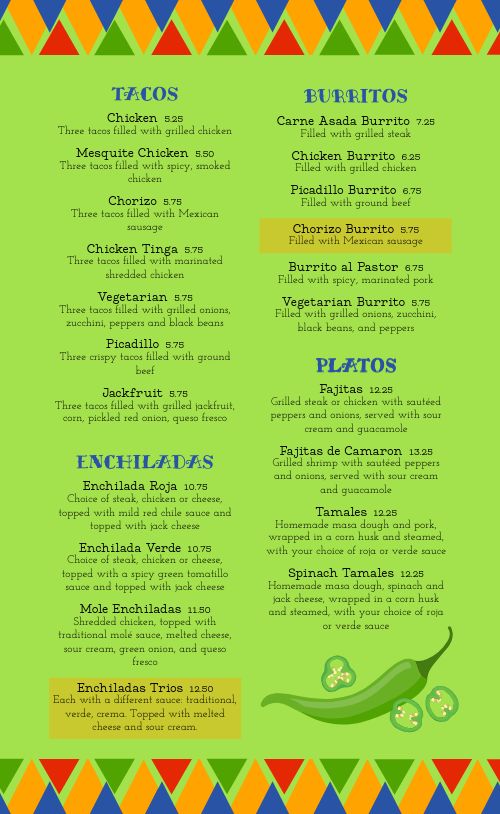 Fresca Mexican Menu page 2 preview