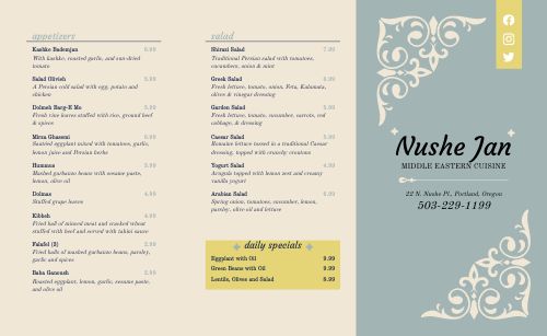 Basic Middle Eastern Takeout Menu