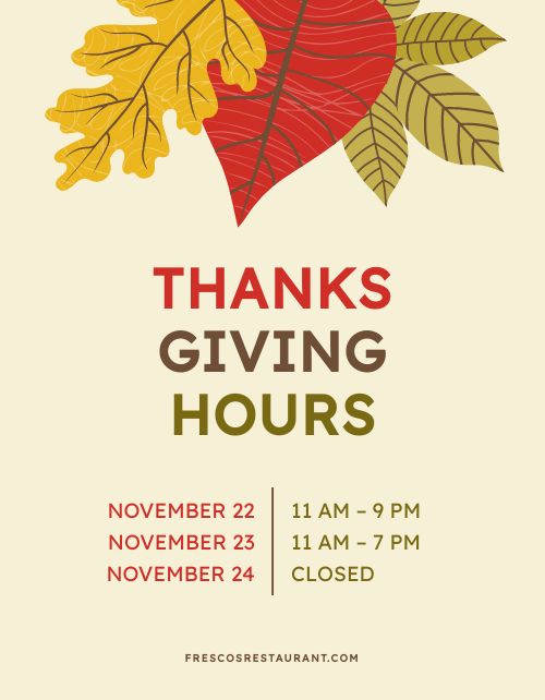Colorful Thanksgiving Hours Flyer