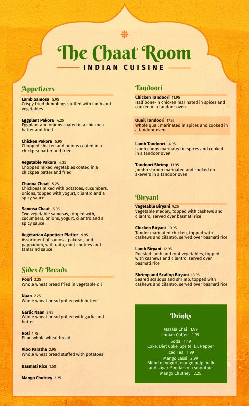 Example Indian Menu page 1 preview