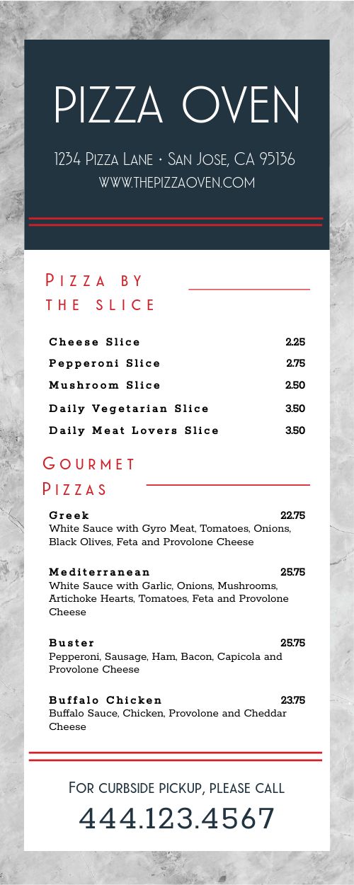 Special Delivery Takeout Menu