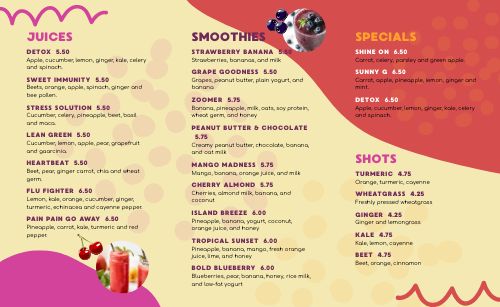 Smoothie Takeout Menu Example Template by MustHaveMenus