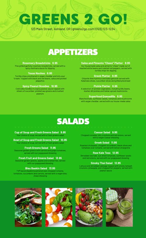 Vegan Menu Inspiration Design Template by MustHaveMenus