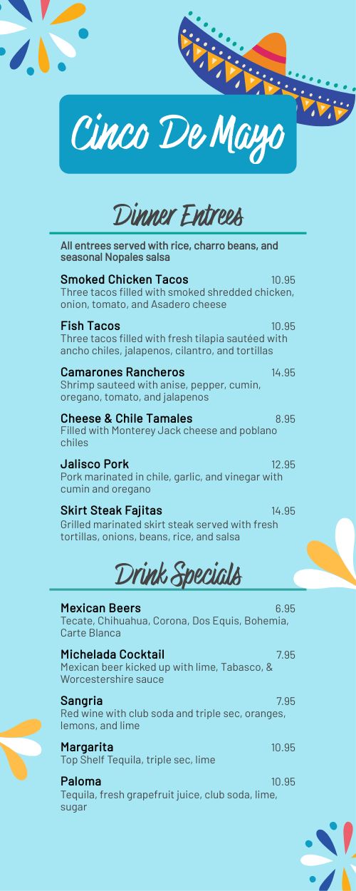 Blue Cinco De Mayo Half Page Menu Template by MustHaveMenus