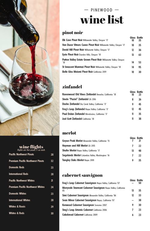 Beautiful Wine List Tabloid Menu page 1 preview