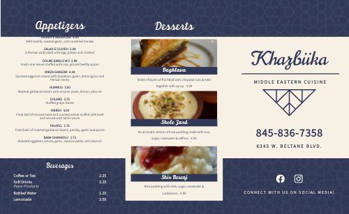 Navy Middle Eastern Takeout Menu