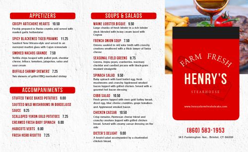 Simple Red Steakhouse Takeout Menu
