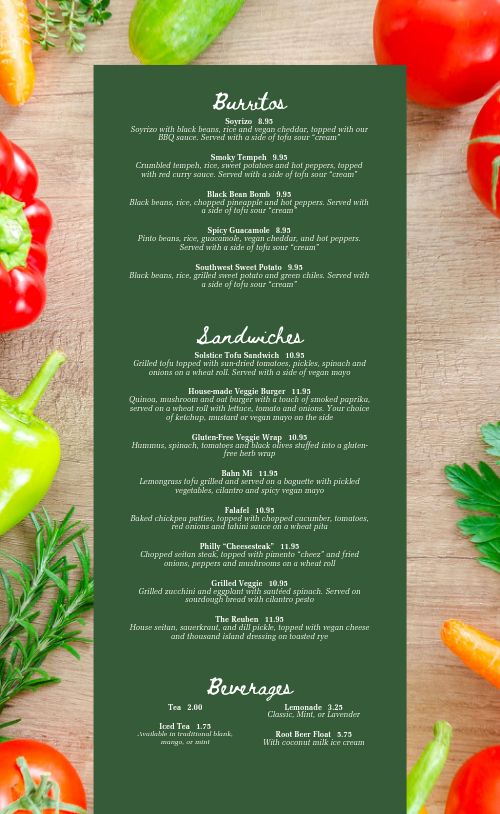 Vegetable Vegan Menu Design Template by MustHaveMenus