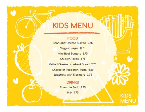 Kids Dining Menu page 1 preview