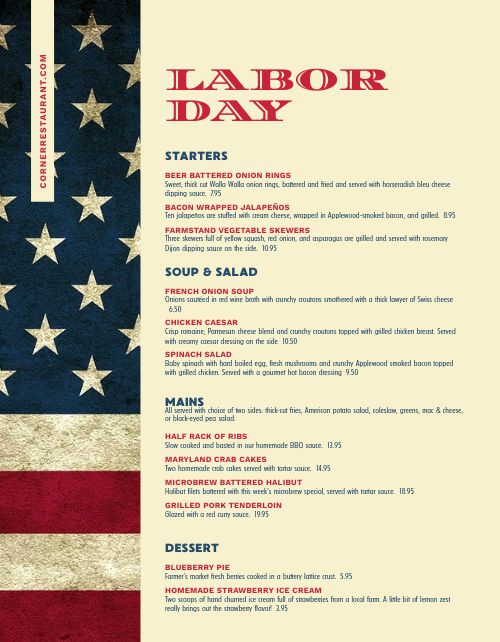 Flag Labor Day Menu Design Template by MustHaveMenus