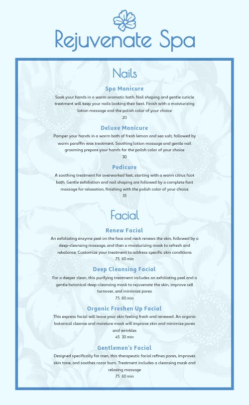 Printable Spa Menu Design Template by MustHaveMenus