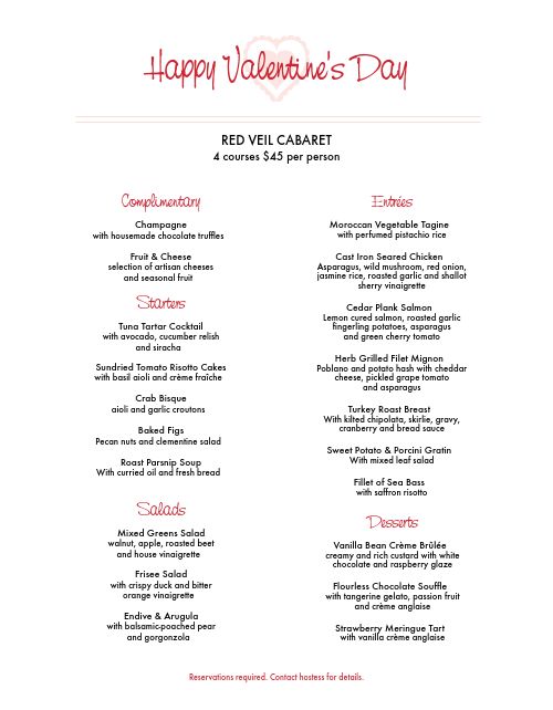 St Valentines Day Menu page 1 preview