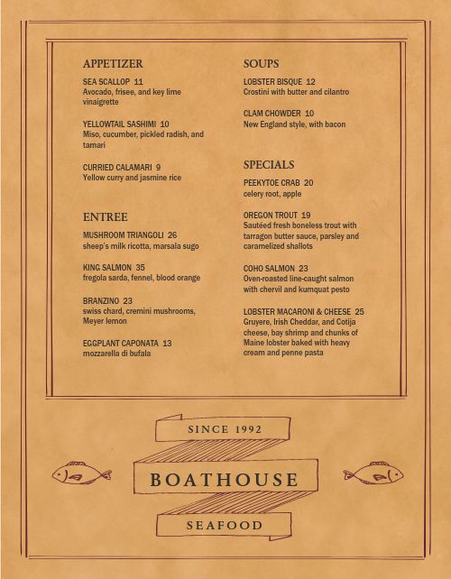 Fine Dining Seafood Menu page 1 preview