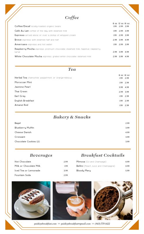 Breakfast Cafe Menu Example Design Template by MustHaveMenus