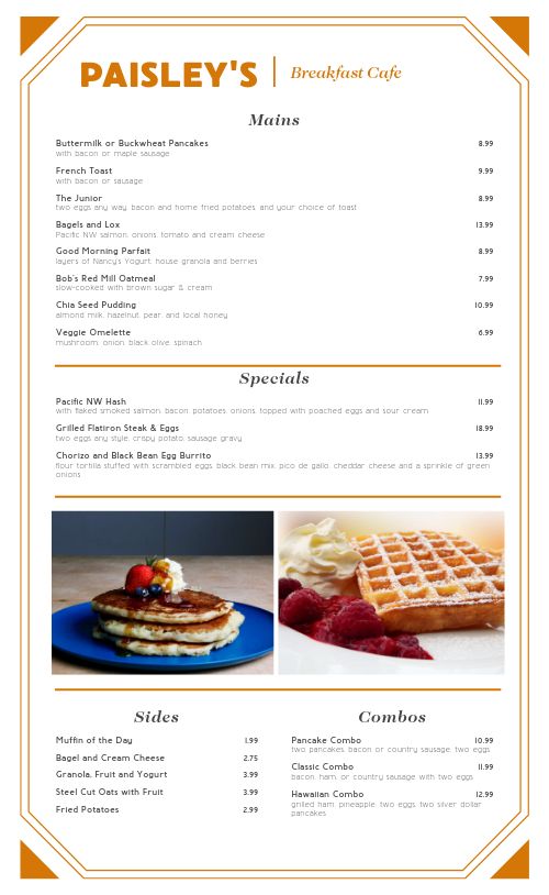 Breakfast Cafe Menu Example page 1 preview