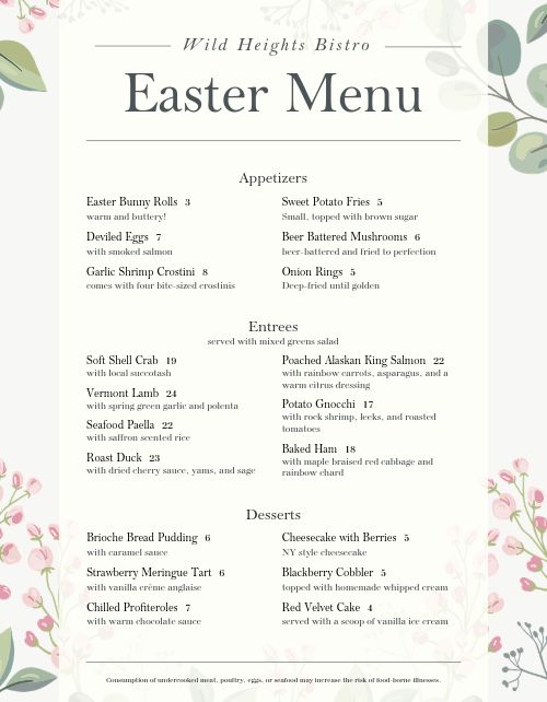 Botanical Easter Menu page 1 preview