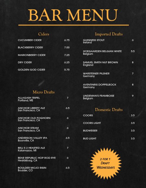 Bar Promo Menu Design Template by MustHaveMenus