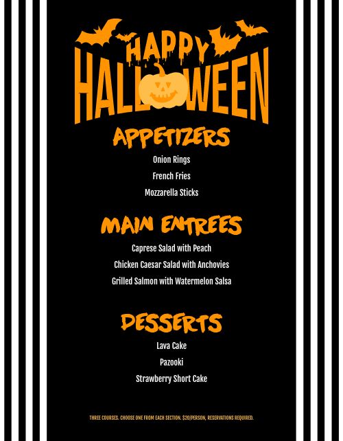 Halloween Party Menu page 1 preview