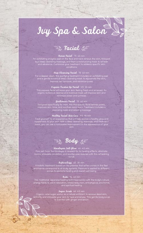 Spa Day Menu Design Template by MustHaveMenus