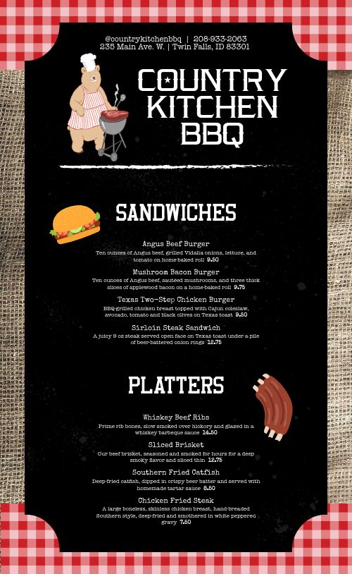 Country BBQ Menu page 1 preview