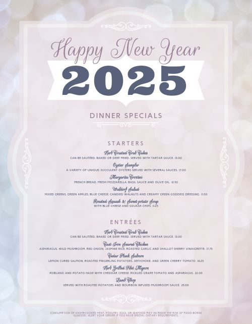 Washed New Years Eve Menu