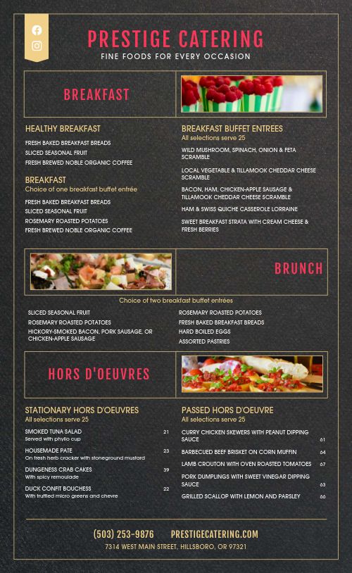 Charcoal Catering Menu page 1 preview