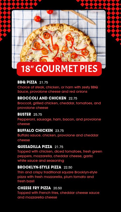 Red Checkers Pizza Tall Digital Menu Board page 1 preview