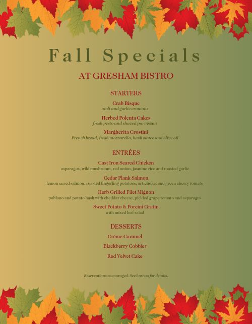 Fall Specials Menu page 1 preview