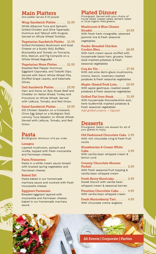 Leafy Green Catering Menu page 2 preview