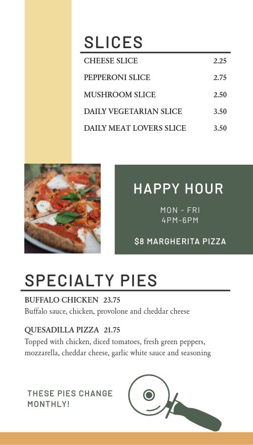 Handcrafted Pizza Tall Digital Menu Board page 1 preview