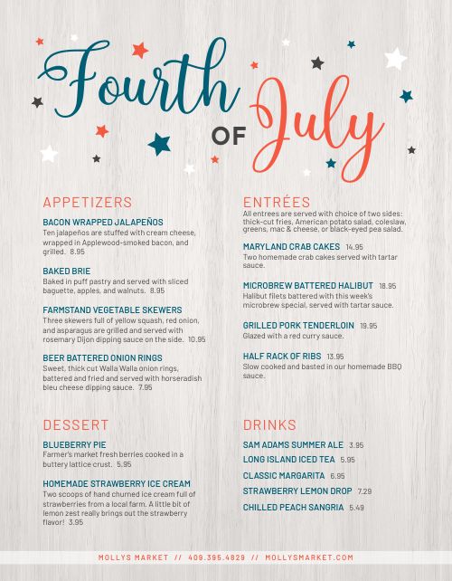 4th of July Holiday Menu Design Template by MustHaveMenus
