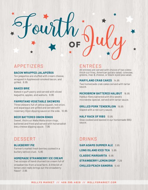 Fourth Of July Menu Template