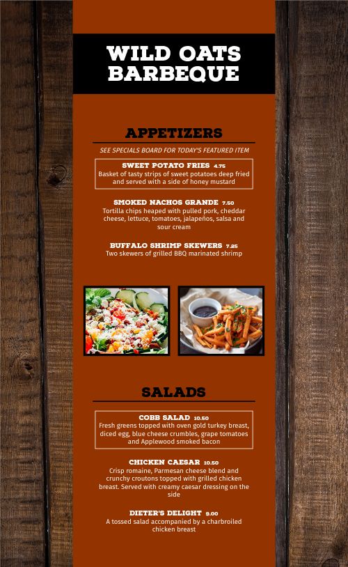 Old Fashioned BBQ Menu page 1 preview