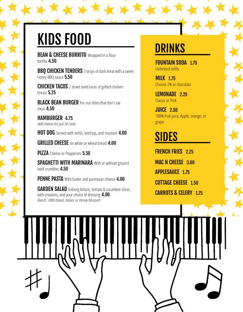 Yellow Keyboard Kids Menu page 1 preview