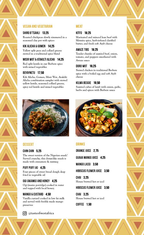 Example African Menu Design Template by MustHaveMenus