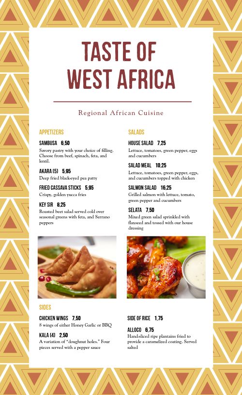 Example African Menu Design Template By MustHaveMenus