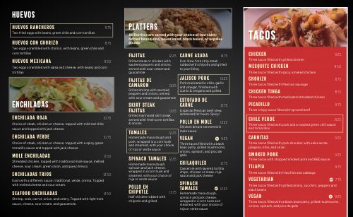 Mexicano Dinner Takeout Menu