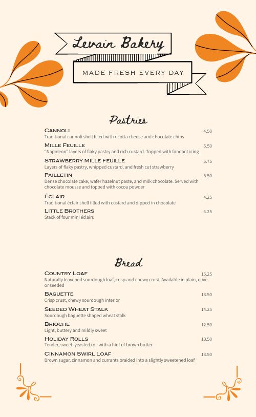 Fresh Baked Goods Menu page 1 preview