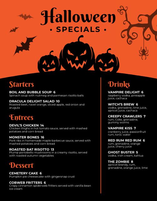 Pumpkin Halloween Menu Design Template by MustHaveMenus