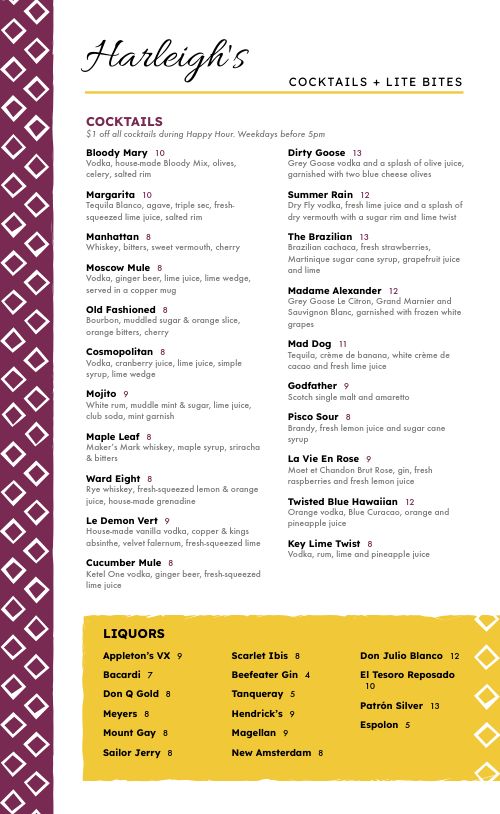 Vibrant Accent Cocktail Menu page 1 preview
