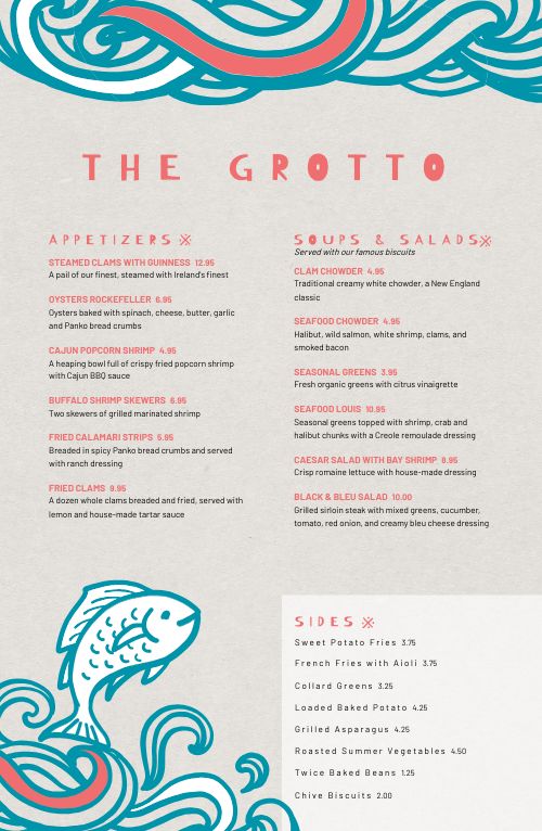 Abstract Seafood Tabloid Menu page 1 preview