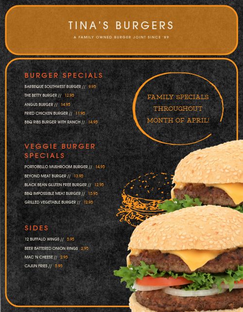 Burger Promo Menu Design Template by MustHaveMenus