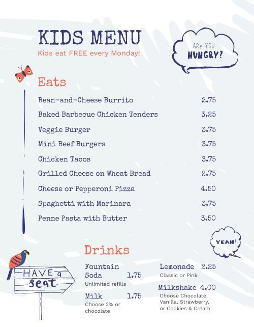 Dine In Kids Menu