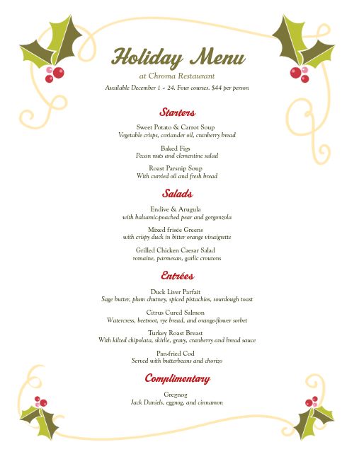 Christmas Holly Buffet Menu page 1 preview